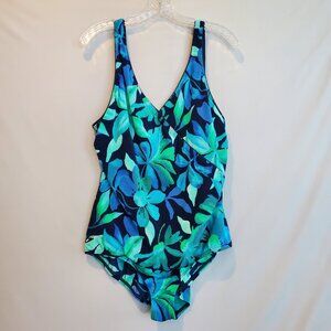 Speedo Women's Swimsuit Plus XL Lined BIB Mock Wrap Floral Summer Beach Pool